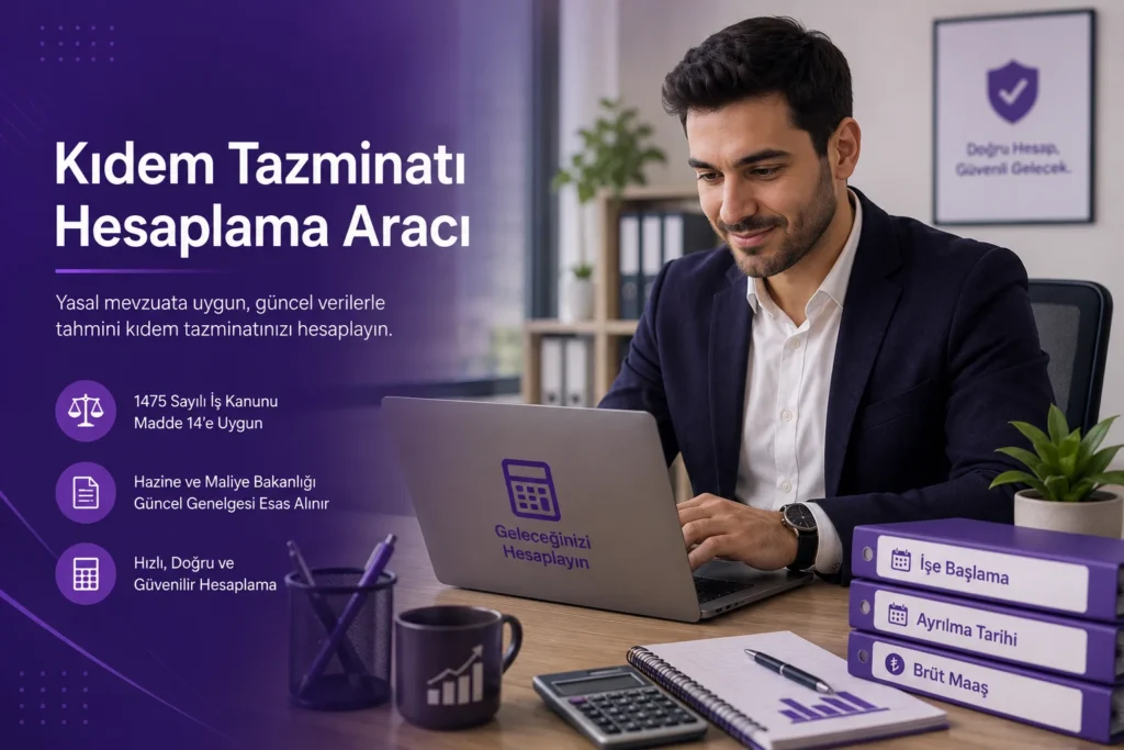 Kıdem tazminatı hesaplama aracı - dizüstü bilgisayarda hesaplama yapan iş insanı
